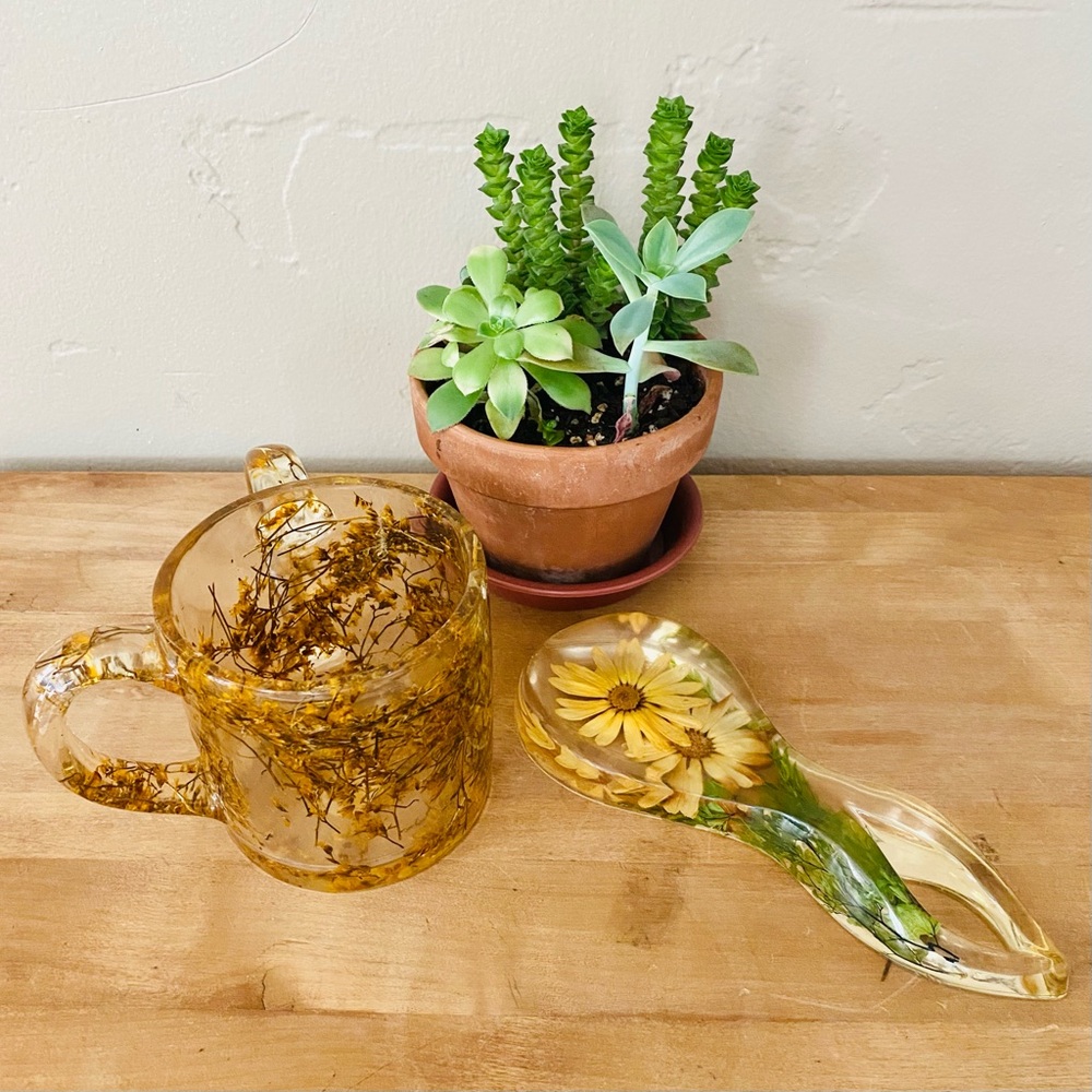 Vintage Lucite/Acrylic Floral Cup & Spoon Rest